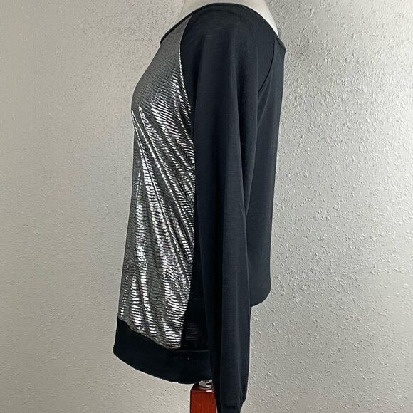 Pre-Loved Vanity Black and Metallic Silver Long Sleeve Sweatshirt Top Size L - Picture 3 of 6